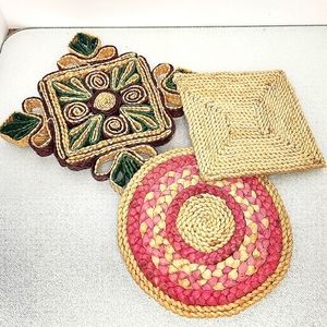 Lot 3 vintage woven straw boho‎ heat pad trivets